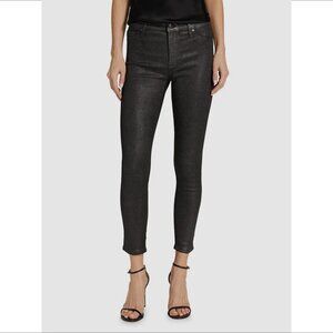 AG Adriano Goldschmied Farrah skinny ankle jeans black silver glitter new 32
